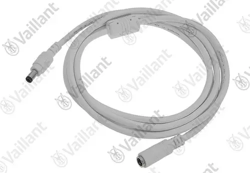 Kabel von Vaillant mit zwei Anschlüssen, einer runden und einer rechteckigen, in weißer Farbe, schlangenförmig verlegt.